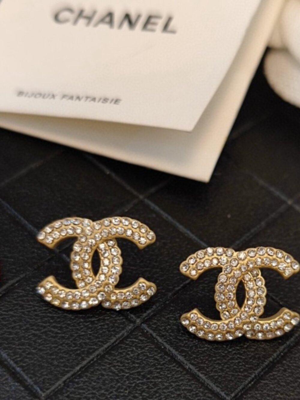 Authentic Chanel Large Full Crystal CC Stud Earrings | Brand New Unworn - Picture 2 of 6